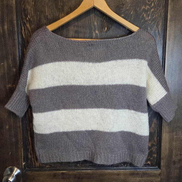 American Eagle Outfitters Oversized Crop Gray/Purple & White Striped Sweater - Picture 6 of 8